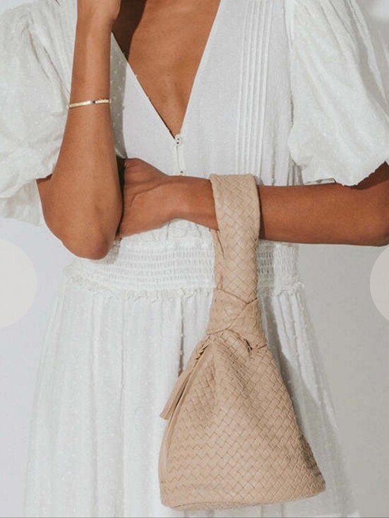 Cleobella Handbags - Cleobella Celine Woven Lamb Leather Top Knot Design Handbag